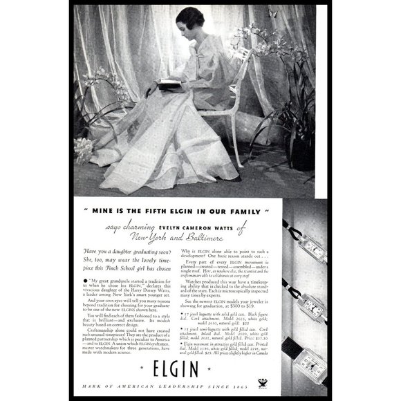 1934 Elgin Women's Watch Watches Vintage Print Ad Young Lady Orchid Wall Art - Picture 1 of 1